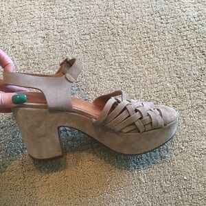 Chie Mihara Tan Woven Suede Leather‎ Ankle Straps Heels Shoes Retro 40s 40 10